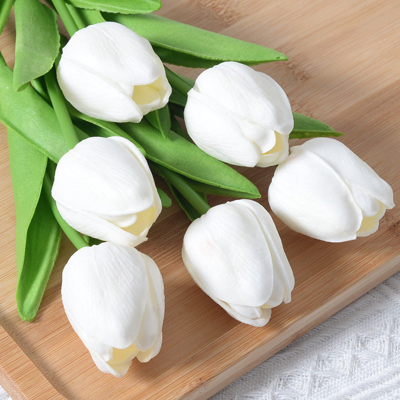 PU Mini Tulip Artificial Flower Home Wedding Decoration Hand Touching Plastic Flower