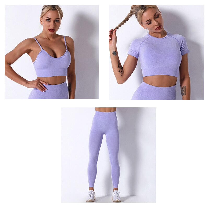 2/3/4 Piece Women’s Seamless Yoga Set — High-Waist Leggings, Shorts, Crop Top and Sports Bra
