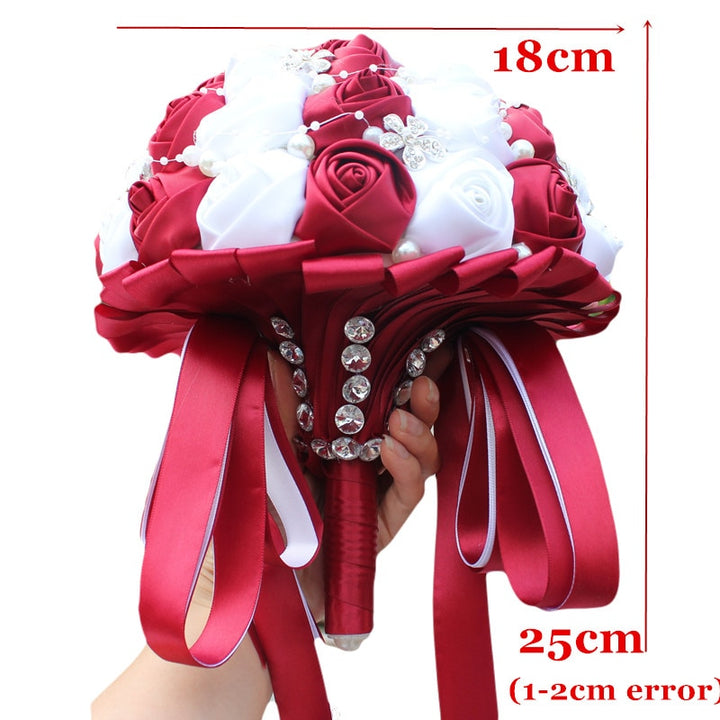Burgundy Artificial Flower Bridal Bride Bridesmaid Wedding Bouquet