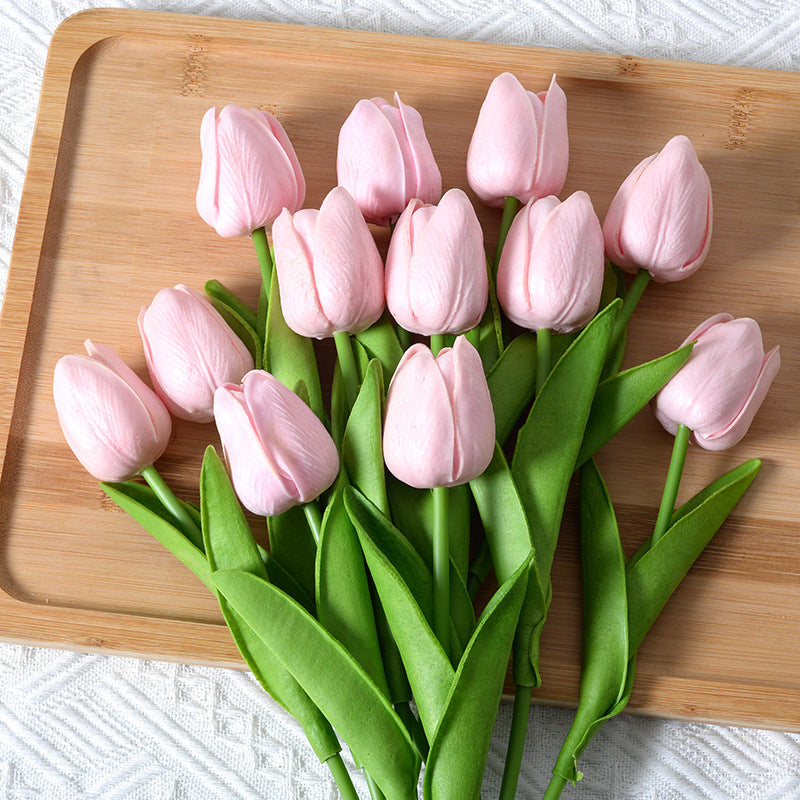 PU Mini Tulip Artificial Flower Home Wedding Decoration Hand Touching Plastic Flower