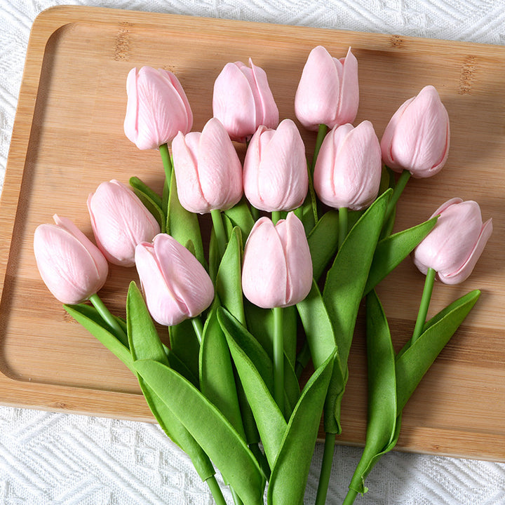PU Mini Tulip Artificial Flower Home Wedding Decoration Hand Touching Plastic Flower