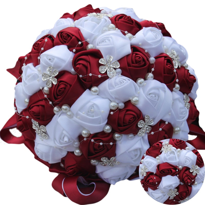 Burgundy Artificial Flower Bridal Bride Bridesmaid Wedding Bouquet