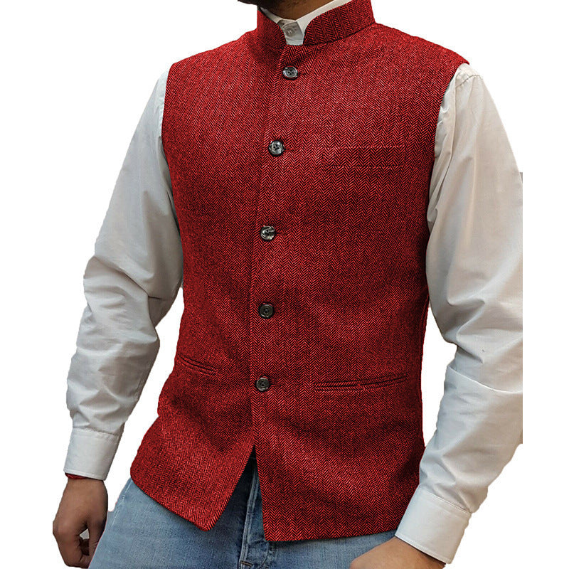 Male vest, Zhongshan collar, herringbone pattern vest, male groom's wedding dress, suit vest