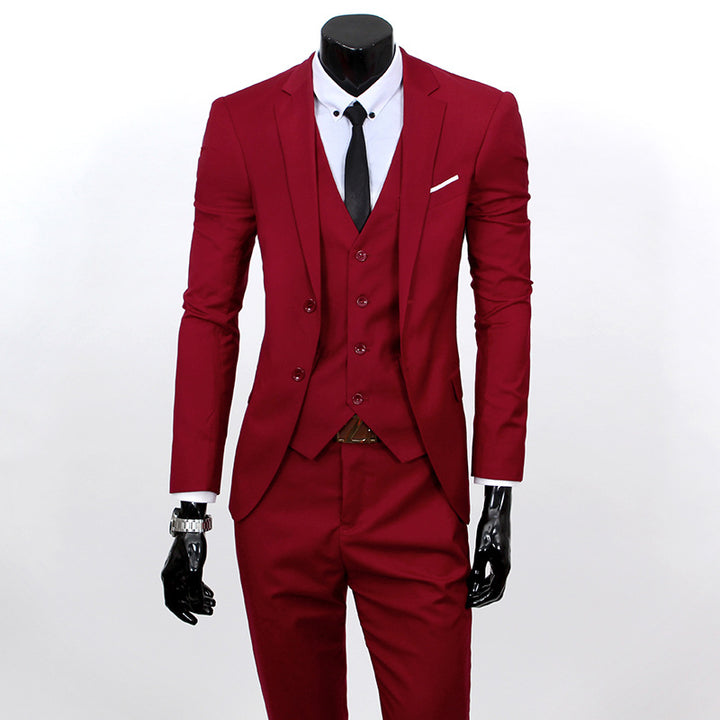 Groom's suit set men's three piece set British casual business suit men's