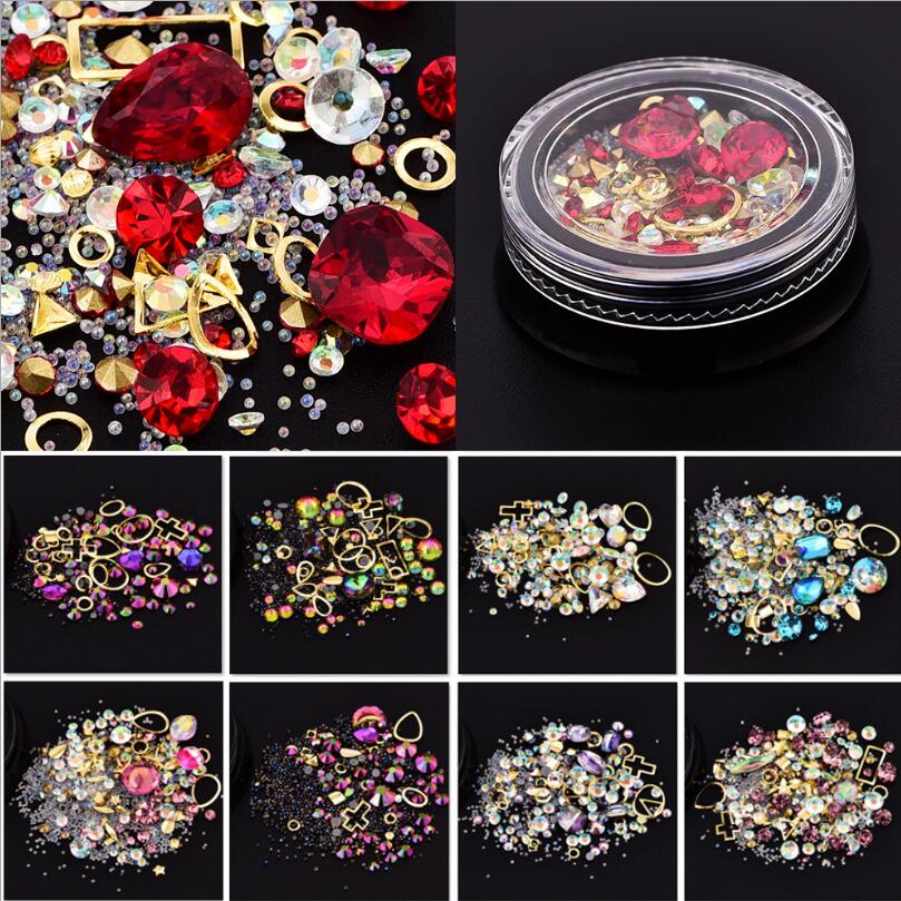1 Box Mixed Color Stones for Nails 3D Crystal Stones Nail Art Decoratives DIY Design Ontwerp Manicure Diamante Diamonds