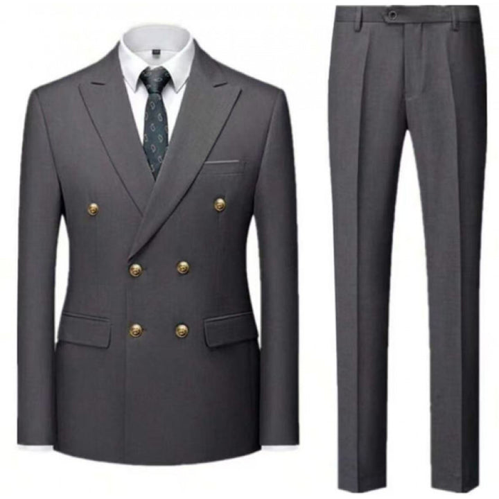 Double-Breasted Gold Button Suit Set for Men, Formal Occasions, Singer Performance, Host, Groom Wedding Photoshoot, Wedding Party