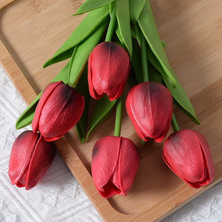 PU Mini Tulip Artificial Flower Home Wedding Decoration Hand Touching Plastic Flower