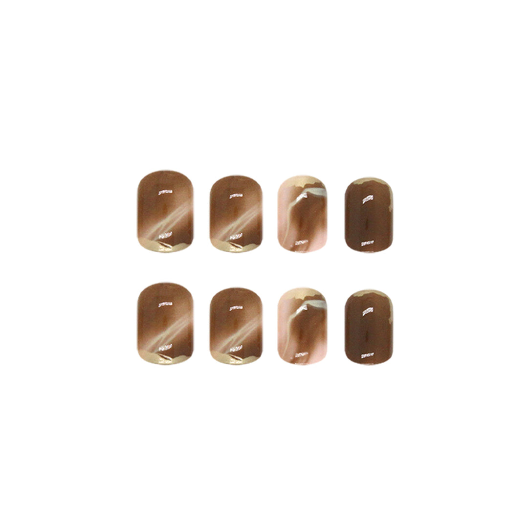 Wearing Warm Brown White Double Spell Smudged Golden Texture Ins Style Manicure Patch The Finished Product Is Removable
