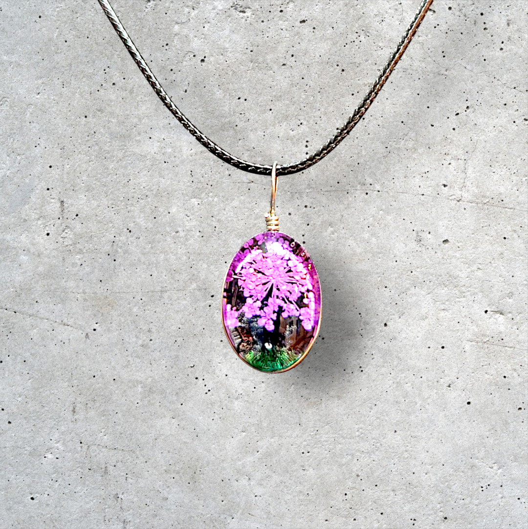 Purple Oval Resin (0.5inch/13mm) Necklace