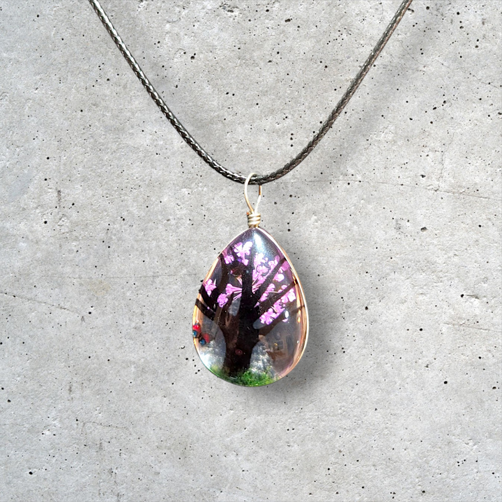 Purple Tear Drop Resin (0.7inch/18mm) Necklace