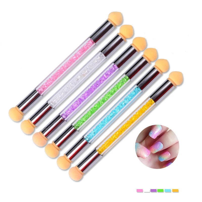 Two Headed Nail Sponge Smudge Stick Nail Brush Manicure Pen Polish Brush Nail Care Decorative Beauty Tools