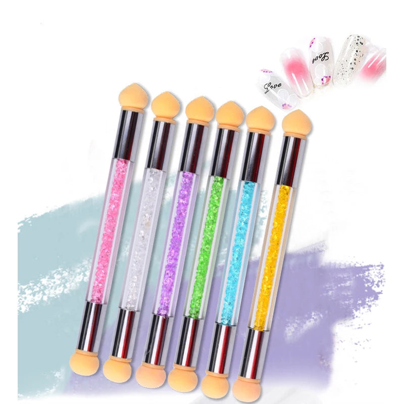 Two Headed Nail Sponge Smudge Stick Nail Brush Manicure Pen Polish Brush Nail Care Decorative Beauty Tools