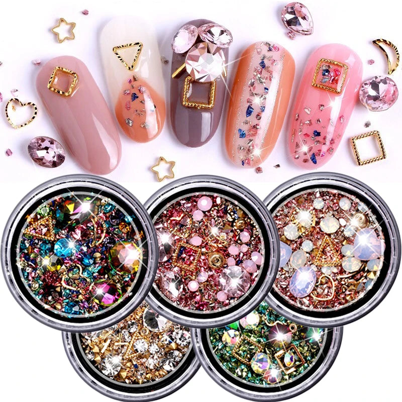 1 Box Mixed Color Stones for Nails 3D Crystal Stones Nail Art Decoratives DIY Design Ontwerp Manicure Diamante Diamonds