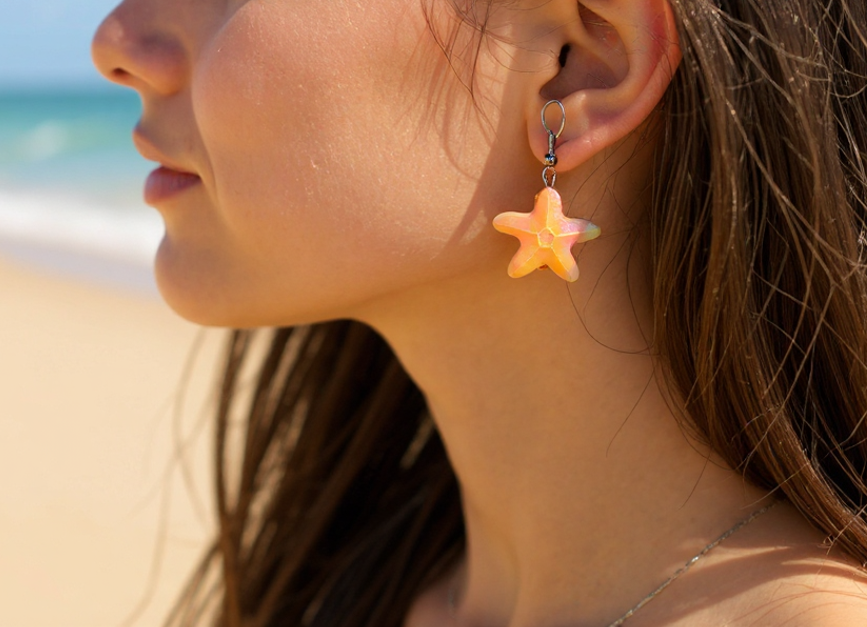 Orange Starfish Earrings